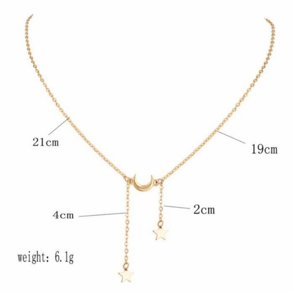 Moon & Stars Necklace Silver Dainty Chain Choker - Picture 3 of 3